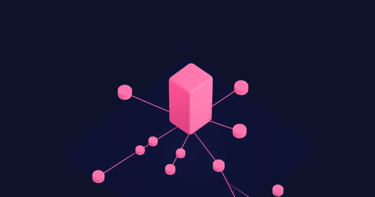 A pink isometric block linked by thin lines to small pink disc nodes on a dark navy background, like a memory module wired into a ComfyUI node graph.